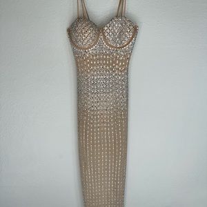 Nude Crystal Midi Dress